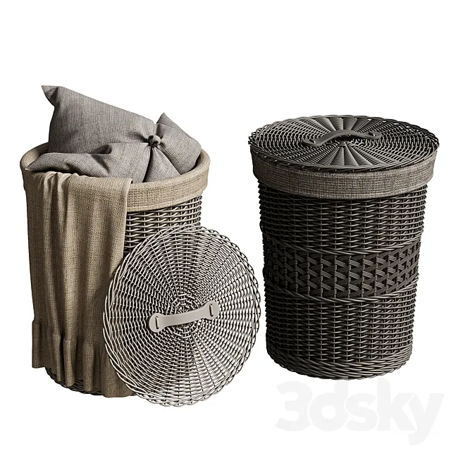 Wicker basket with pillow and blanket 3DS Max Model