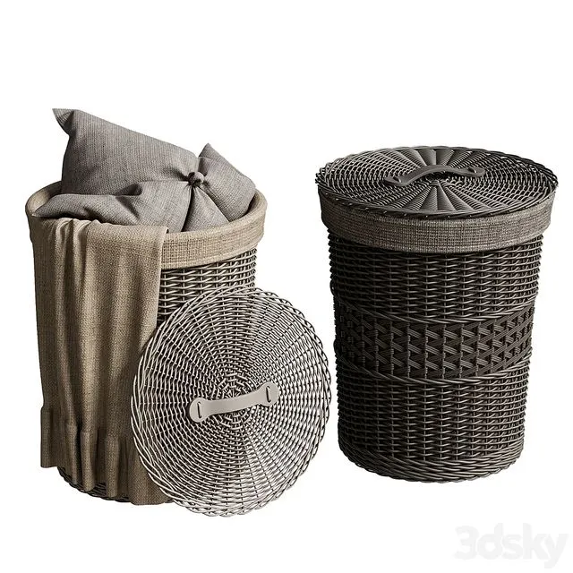 Wicker basket with pillow and blanket 3dsMax Model