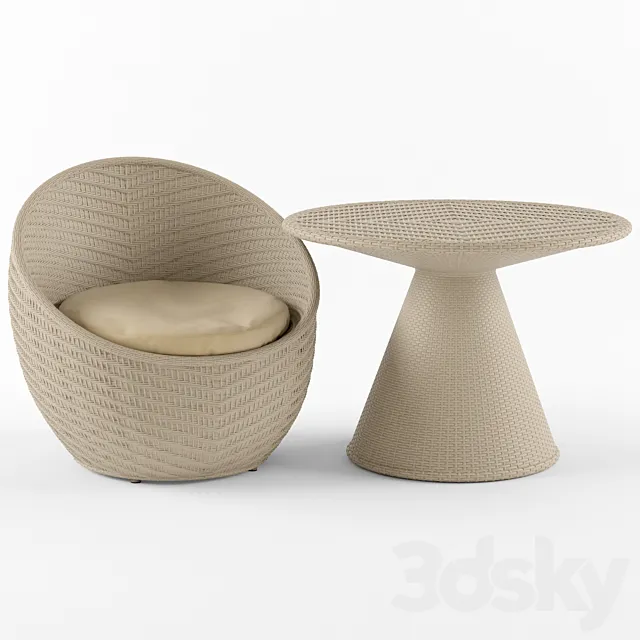 Wicker chair and table Nautilus Komforta 3ds Max