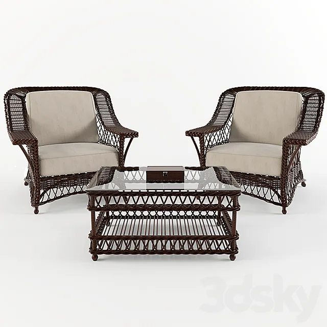 Wicker chairs and a table 3DS Max Model