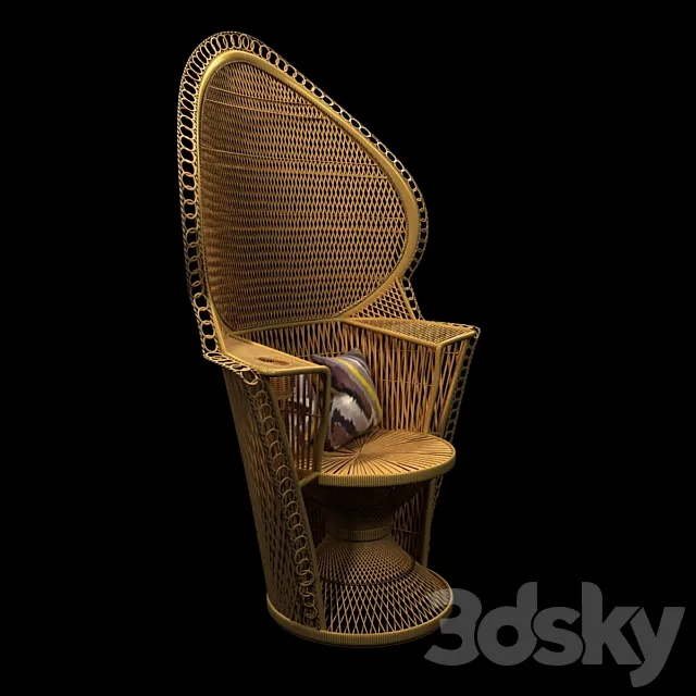 Wicker Rattan Fan Back Peacock Chair – Vintage 3DSMax File
