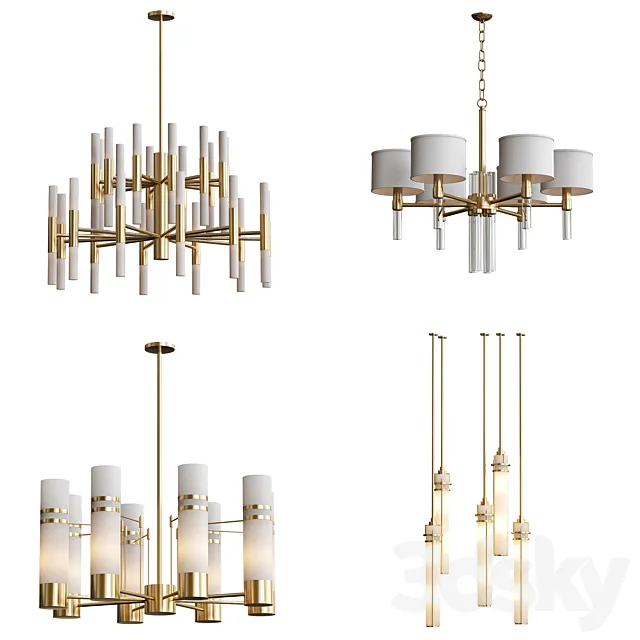 Wide Antique Brass Chandelier and pendant lamps 3ds Max