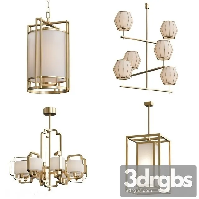 Wide Antique Brass Chandelier Pendant Lamps 2 3dsmax Download