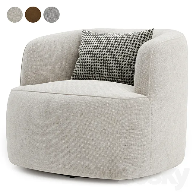 Wide Boucle Upholstered Swivel Armchair 3ds Max