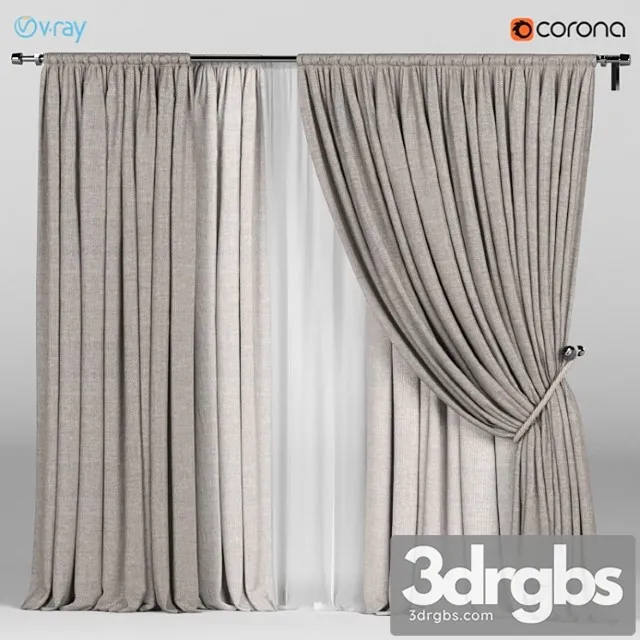 Wide brown curtains with a garter on a rope + white tulle. 3dsmax Download