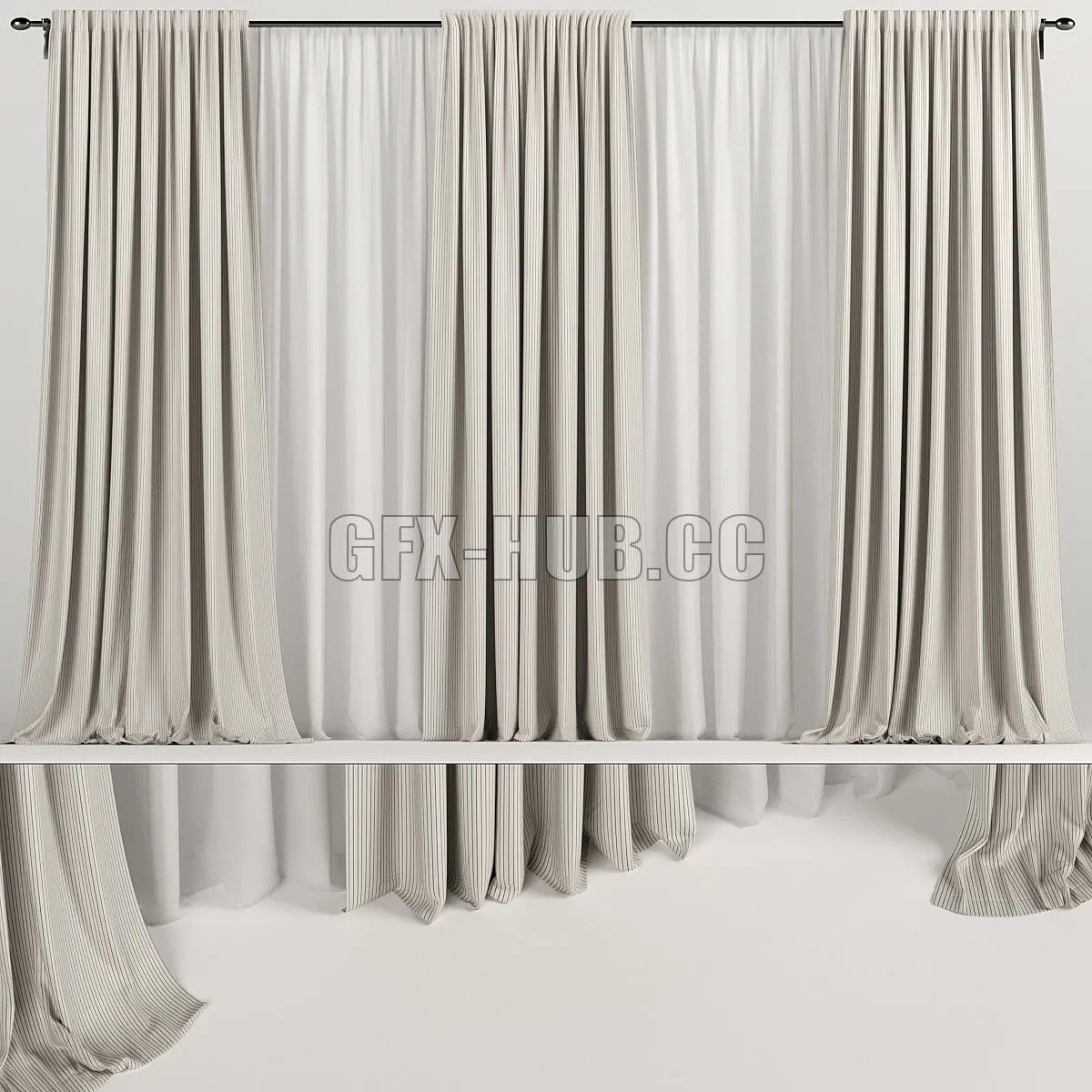 Wide brown curtains with tulle 3dsMax Model