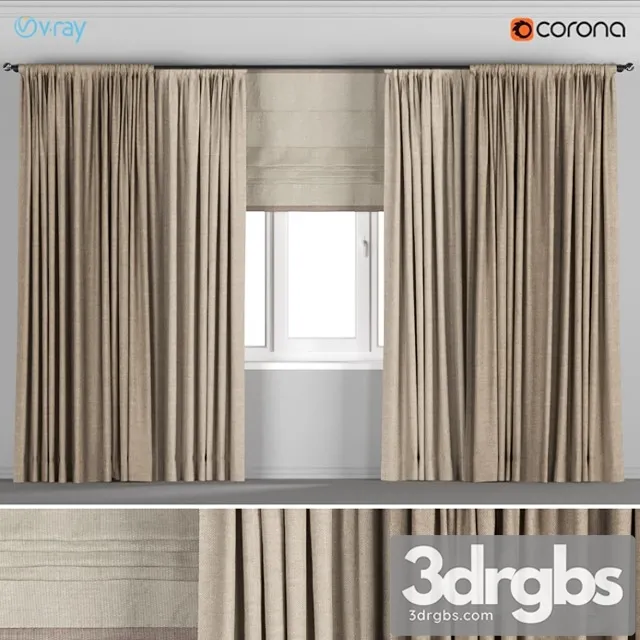 Wide light brown curtains + roman blinds. 3dsmax Download