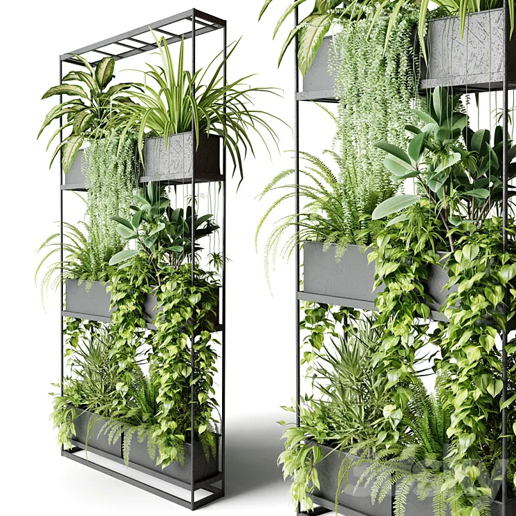 Wide metal rack with indoor plants 3DS Max Model