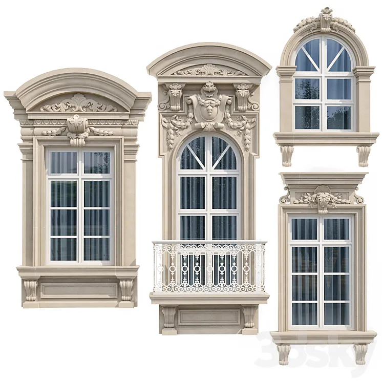 Windows in the style of modern classic 8 3DS Max