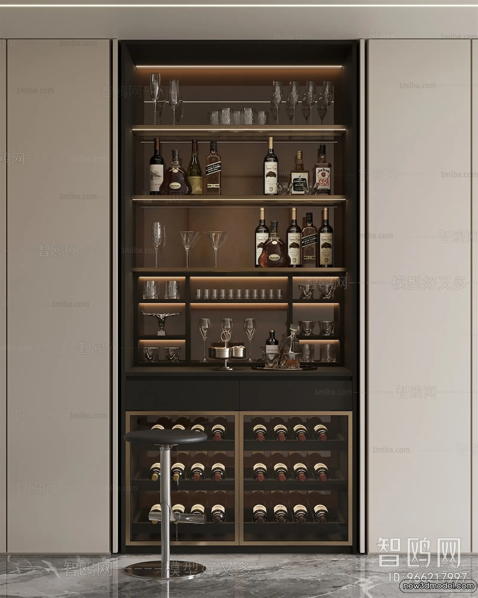 Wine Cabinet 3D Models – 3D Furniture for Interior Design – 030