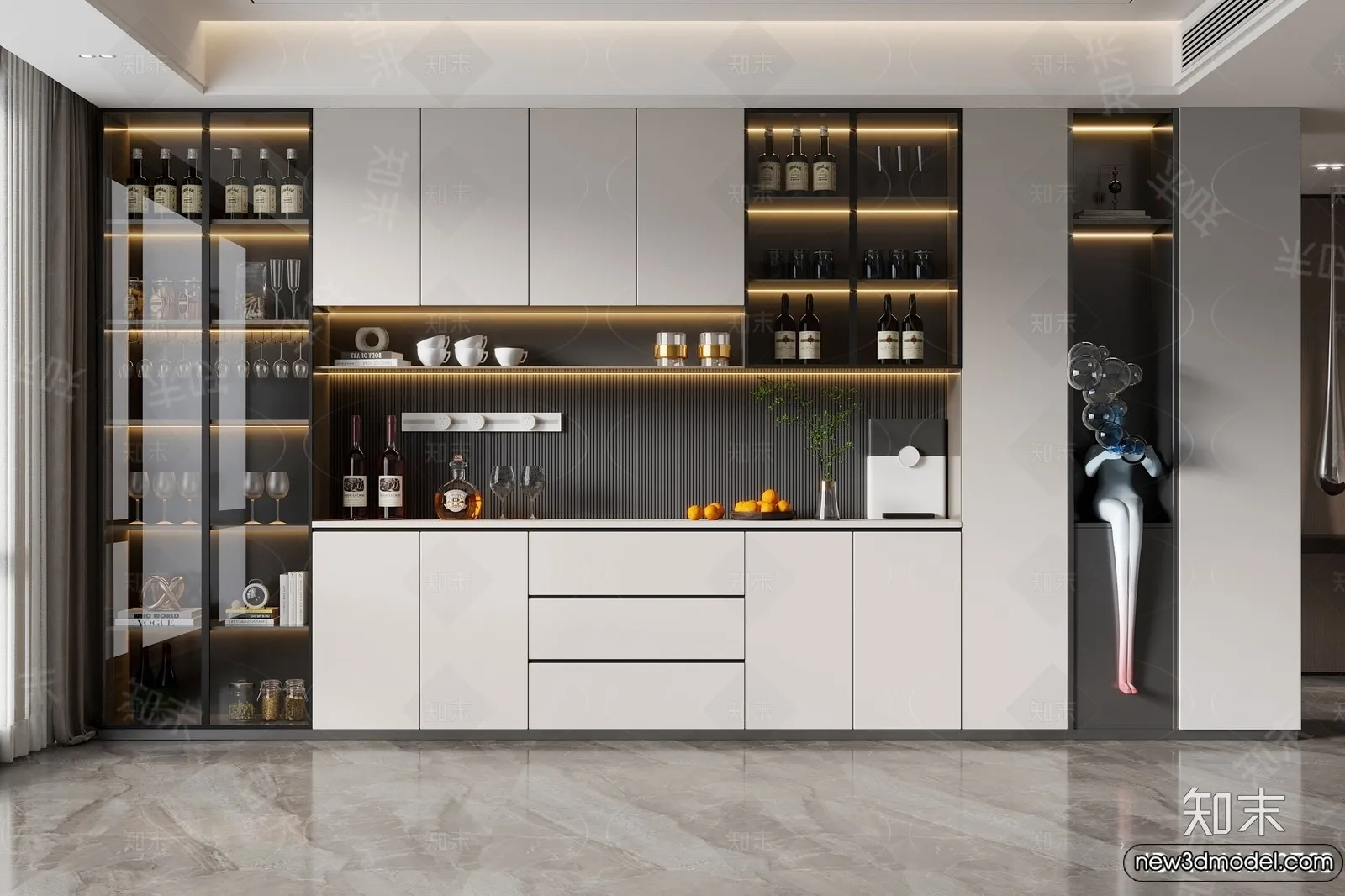 Wine Cabinet 3D Models – 3D Furniture for Interior Design – 035