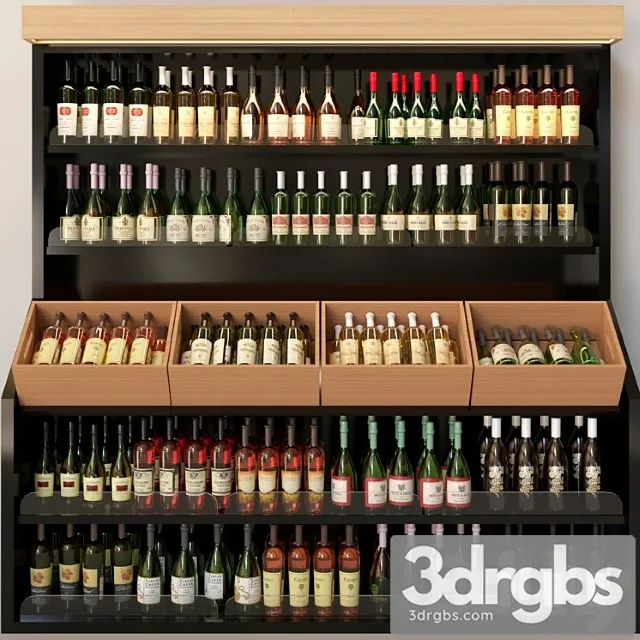 Wine cabinet with collectible wine in the supermarket. wine and alcohol 3dsmax Download