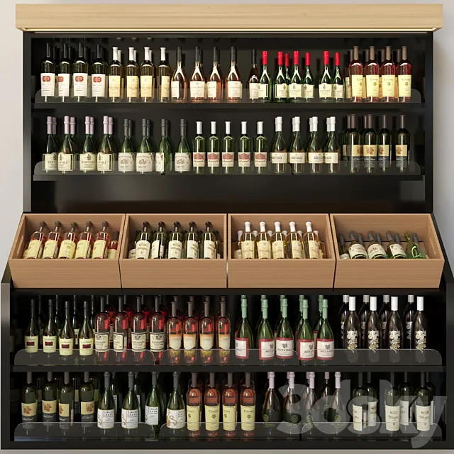 Wine cabinet with collectible wine in the supermarket. Wine and alcohol 3DSMax File