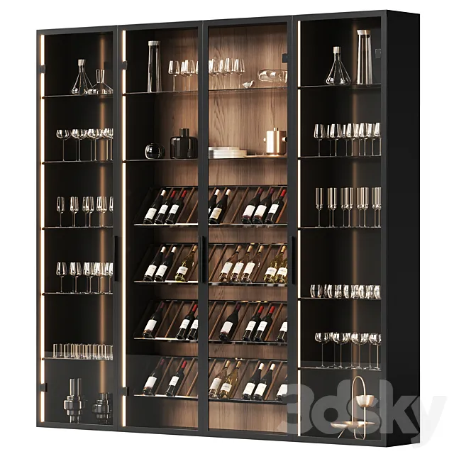 Wine cabinet with dishes and glasses 2 3ds Max