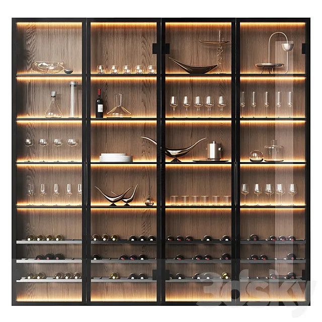 Wine cabinet with dishes and glasses 3 3dsMax Model