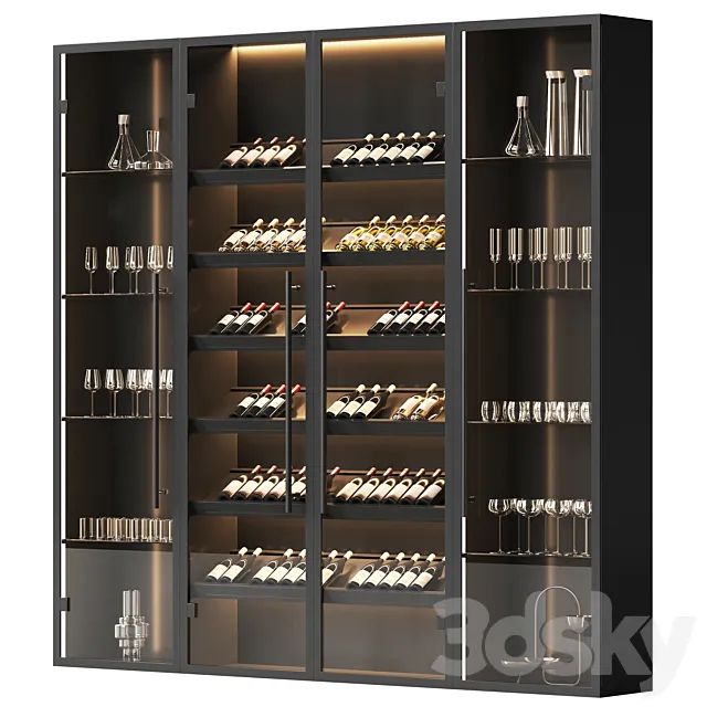 Wine cabinet with dishes and glasses 3ds Max