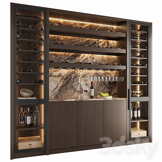 Wine Cabinet With Glasses & Decoration 003 3dsMax Model