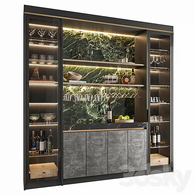 Wine Cabinet With Glasses & Decoration 004 3ds Max