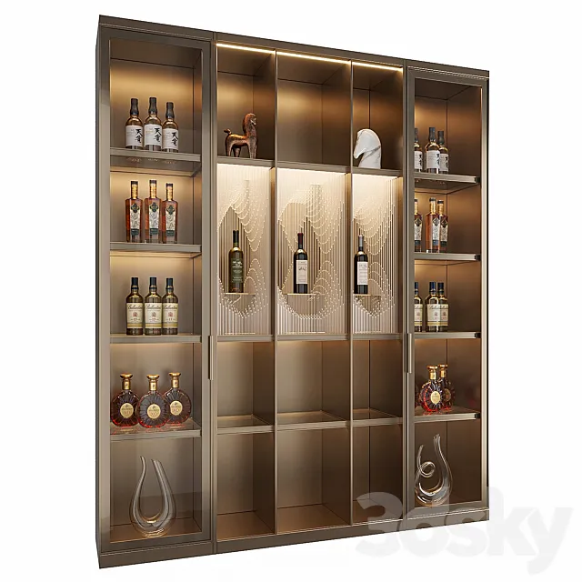 Wine Cabinet With Glasses & Decoration 017 3ds Max