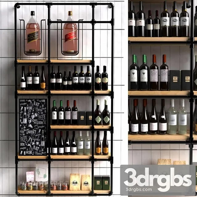 Wine shelf in a loft-style supermarket with a collection of red wine. wine 3dsmax Download