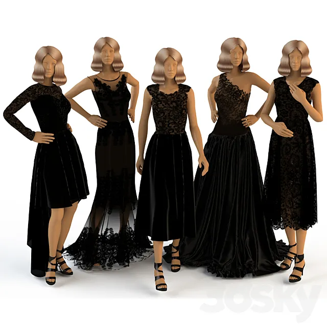 Women’s evening dresses on mannequins 3DSMax File