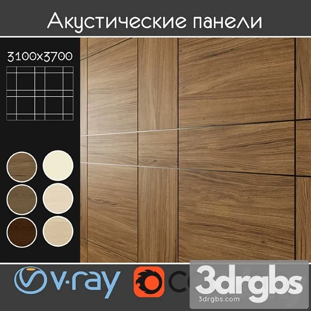 Wood  24 Acoustic decorative panels 6 kinds set 5 3dsmax Download