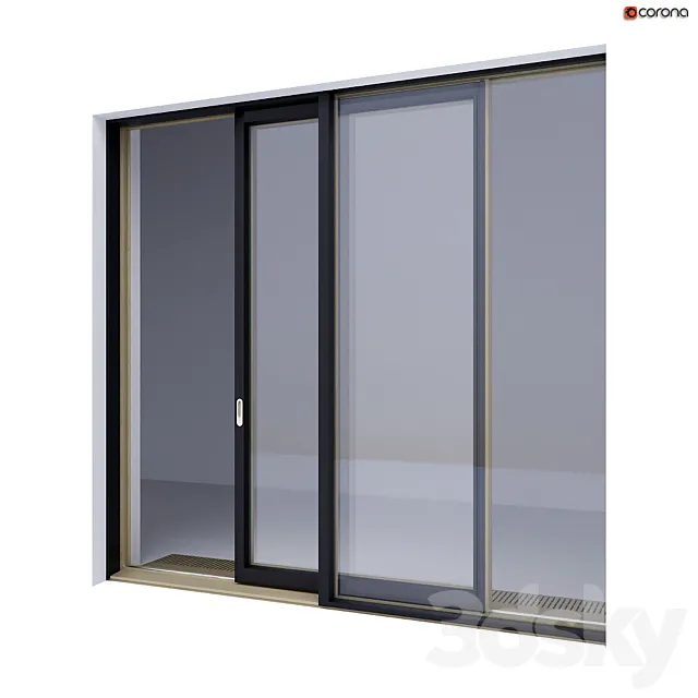 Wood-aluminum sliding stained-glass windows 4 3DSMax File
