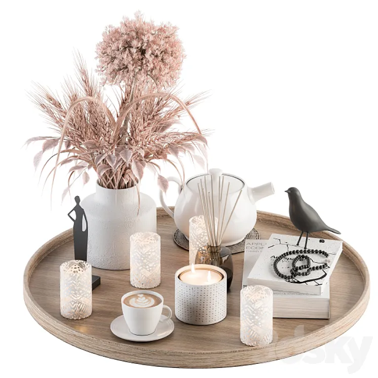 Wood and Pink Decorative Set with Wheat – Set 94 3DS Max Model