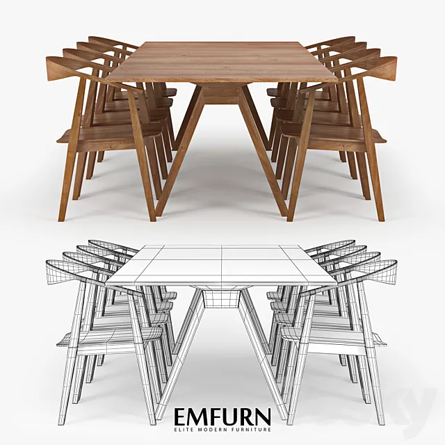 Wood dining table EMFURN 3ds Max
