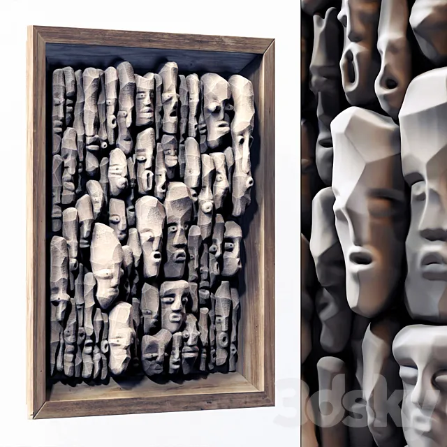 Wood faces panel decor n2 _ Panel from wooden faces No. 2 3DSMax File