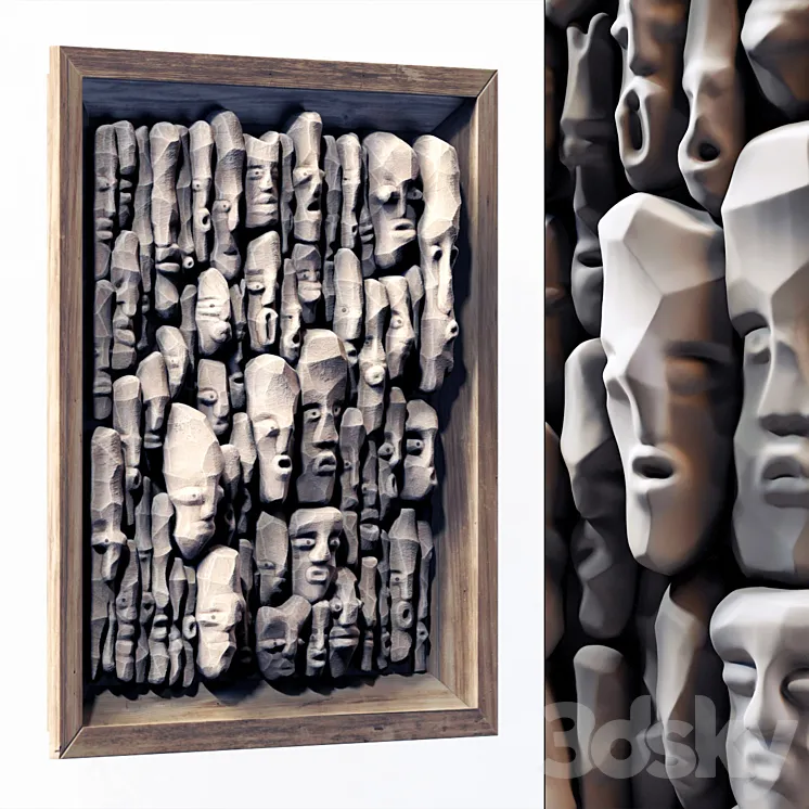 Wood faces panel decor n2 \/ Panel from wooden faces No. 2 3DS Max