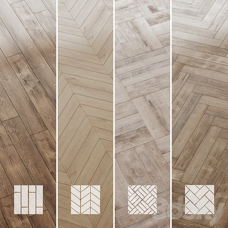 Wood floor Pine Oak Set 3 3DS Max Model