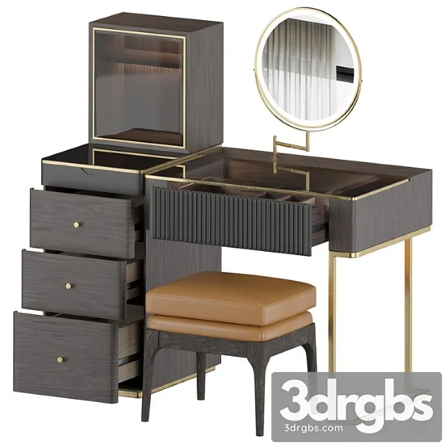 Wood makeup vanity table set with led