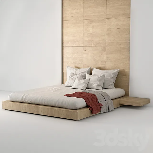 Wood Queen bed minimal 3DSMax File