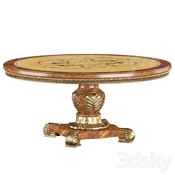 Wood Round Dining Table 3DS Max Model