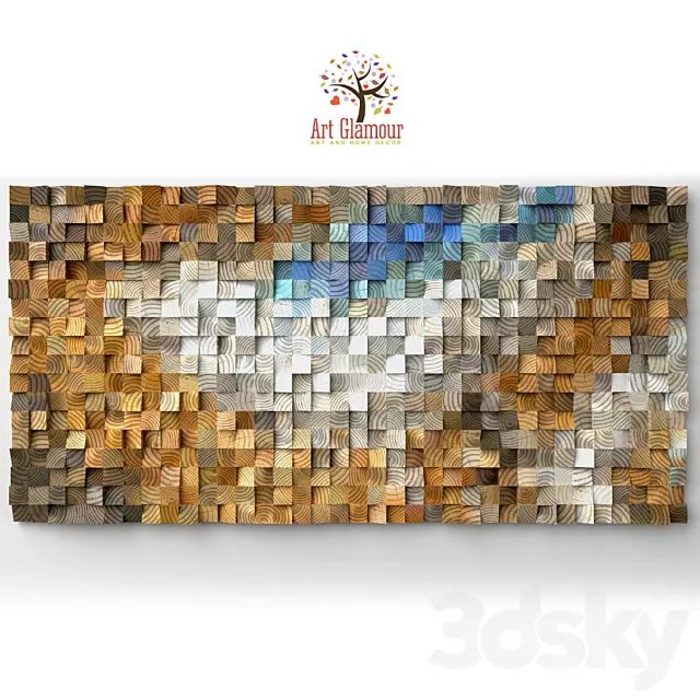 Wood wall art “Fighting River” 3ds Max