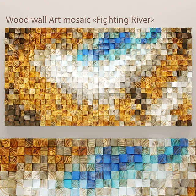 Wood wall Art mosaic. “Fighting River 3DSMax File