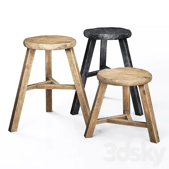 Wooden Accent Stool 01 3DS Max Model