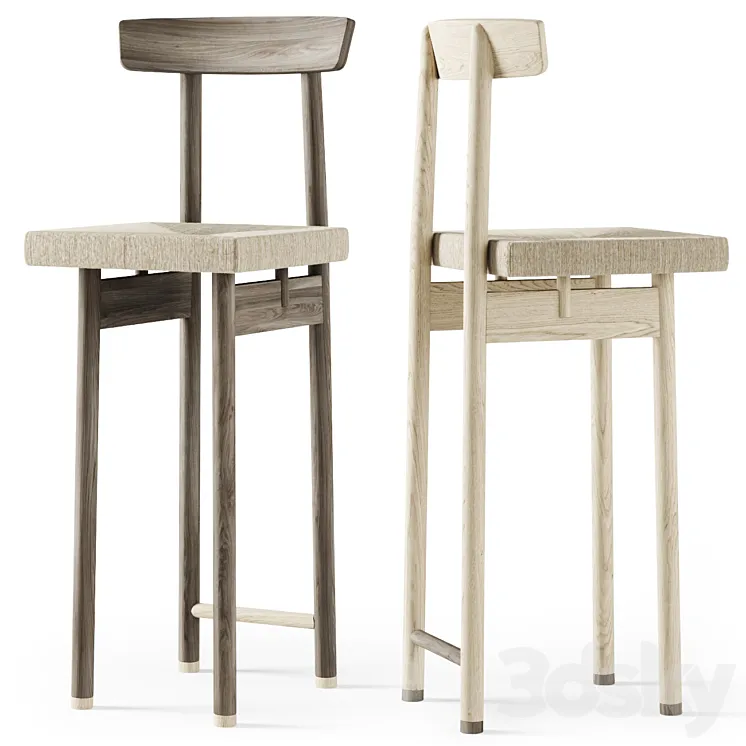 Wooden bar stool \/ Wicker bar stool 3DS Max Model