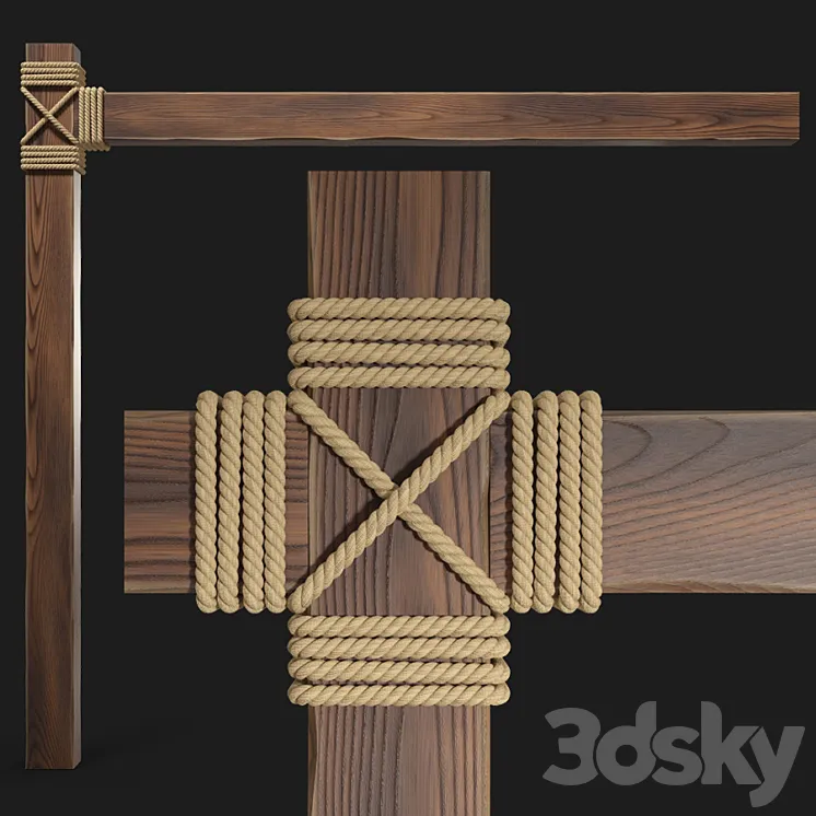 Wooden beams with rope 3DS Max