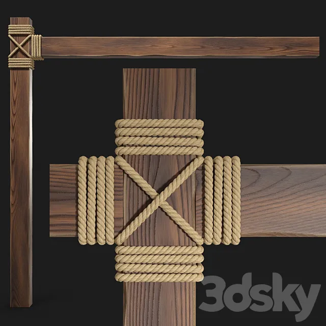 Wooden beams with rope 3DSMax File
