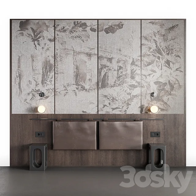 wooden bedroom headboard 3ds Max