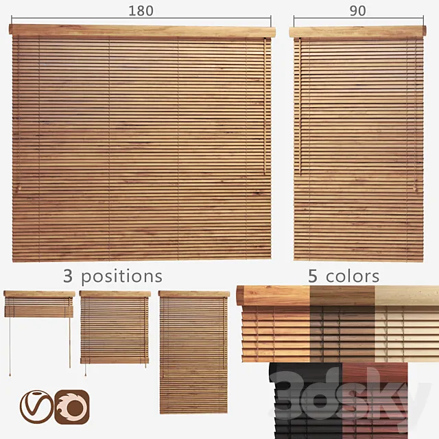 Wooden blinds 25mm 2 options of width 90 and 180cm 3DS Max Model