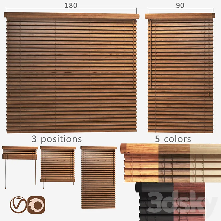 Wooden blinds 50mm 2 options of width 90 and 180cm 3DS Max