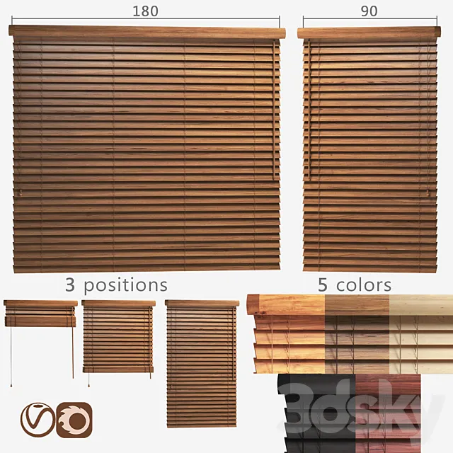 Wooden blinds 50mm. 2 options of width 90 and 180cm 3DSMax File