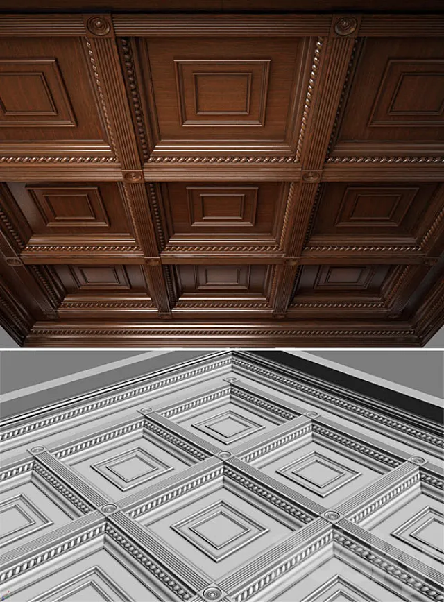 Wooden ceiling. Caissons 3DSMax File