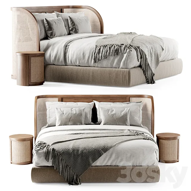 Wooden double bed DB57 _ Double bed rattan 3DSMax File