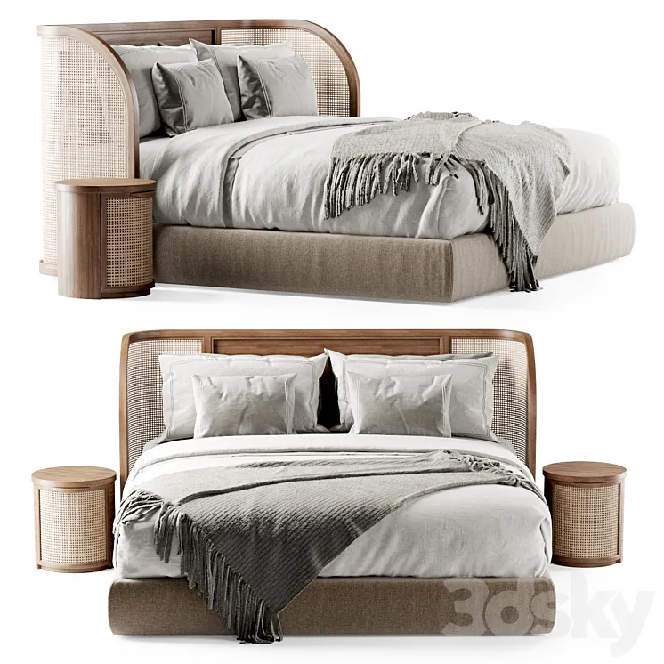 Wooden double bed DB57 \/ Double bed rattan 3DS Max Model
