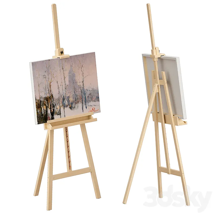 Wooden easel and painting 3DS Max Model