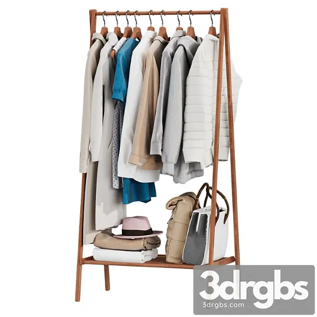 Wooden floor hanger, clothes, bags